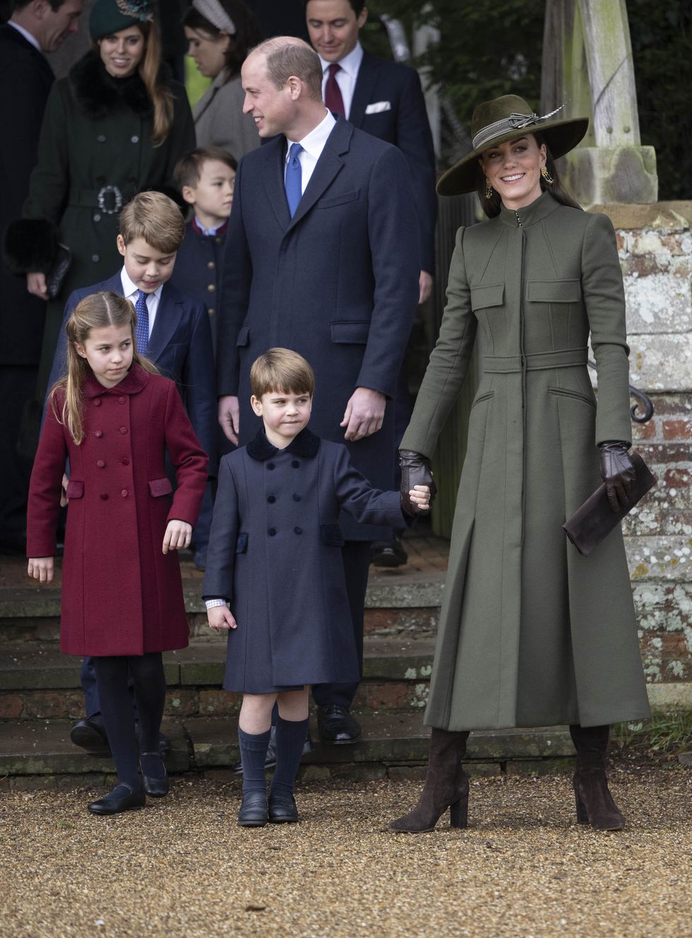 sandringham, norfolk december 25 prince william, prince of wales and catherine, princess of wales with prince george of wales, princess charlotte of wales and prince louis of wales attend the christmas day service at st mary magdalene church on december 25, 2022 in sandringham, norfolk king charles iii ascended to the throne on september 8, 2022, with his coronation set for may 6, 2023 photo by uk press pooluk press via getty images