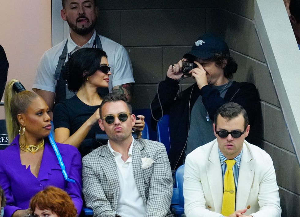 new york, new york september 10 kylie jenner and timothée chalamet are seen at the final game with novak djokovic vs daniil medvedev at the 2023 us open tennis championships on september 10, 2023 in new york city photo by gothamgc images