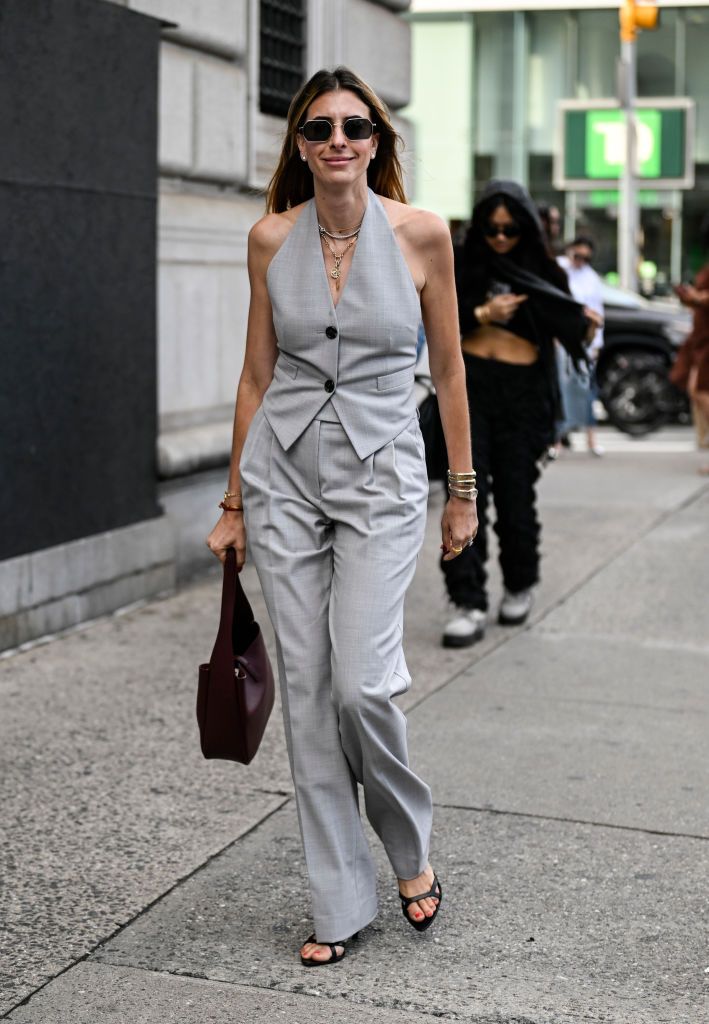 new york, new york september 10 arielle siboni is seen wearing a gray vest and gray pants with a maroon bag outside the 31 phillip lim show during nyfw ss 2024 on september 10, 2023 in new york city photo by daniel zuchnikgetty images