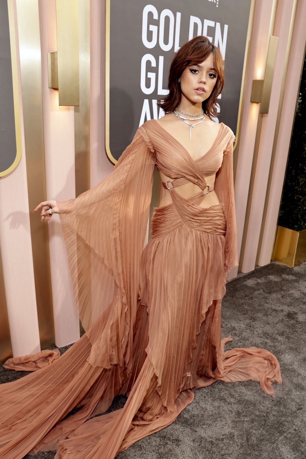 Jenna Ortega Wore a Cutout Gucci Gown on the 2023 Golden Globes Red Carpet