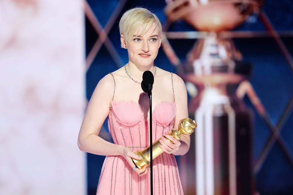 beverly hills, california january 10 80th annual golden globe awards pictured julia garner accepts the best supporting actress in a television series – musical comedy or drama award for ozark onstage at the 80th annual golden globe awards held at the beverly hilton hotel on january 10, 2023 in beverly hills, california photo by rich polknbc via getty images