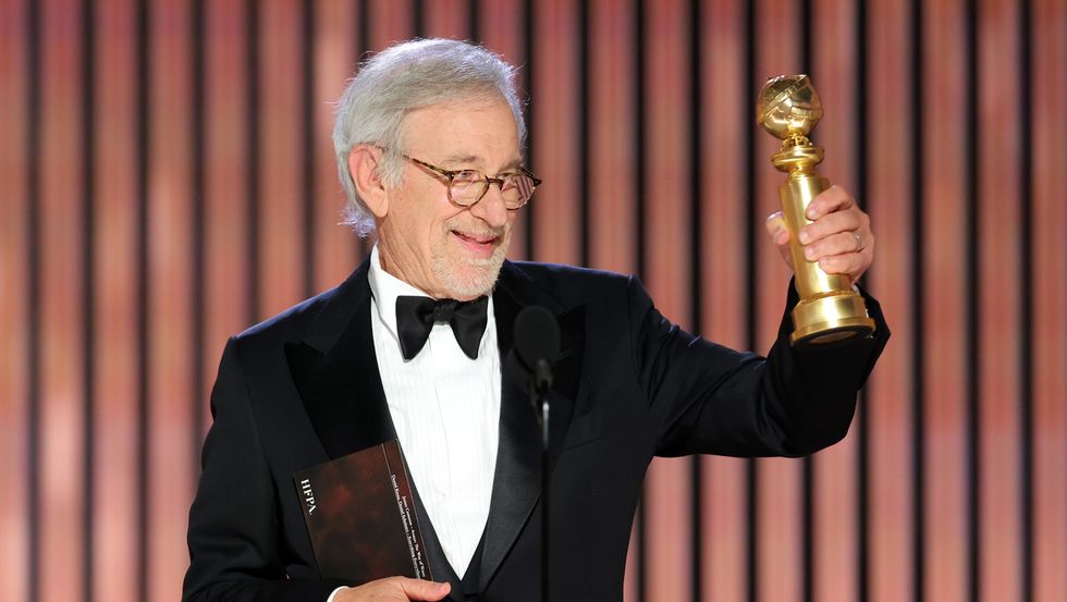 beverly hills, california january 10 80th annual golden globe awards pictured steven spielberg accepts the best director award for the fabelmans onstage at the 80th annual golden globe awards held at the beverly hilton hotel on january 10, 2023 in beverly hills, california photo by rich polknbc via getty images