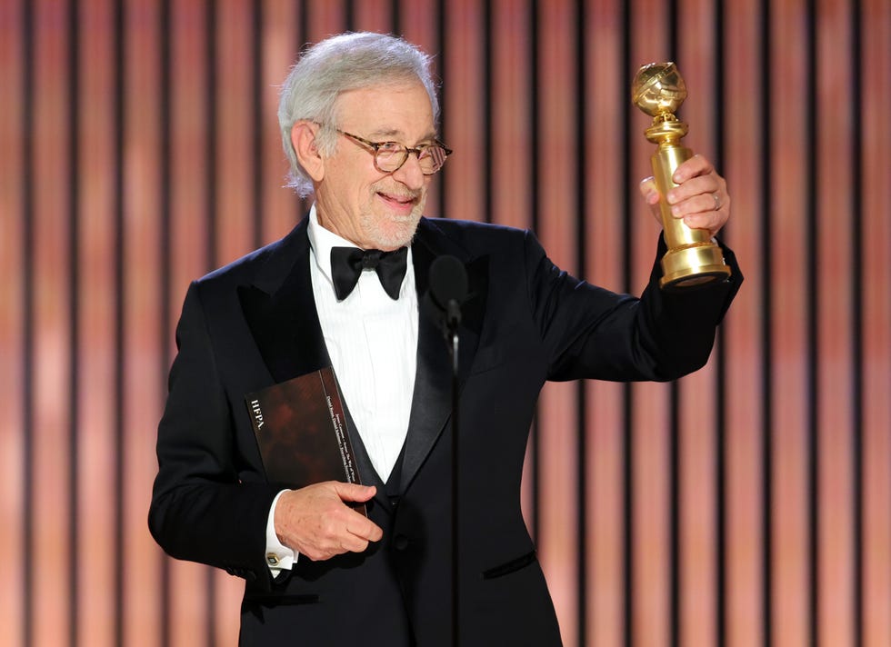 beverly hills, california january 10 80th annual golden globe awards pictured steven spielberg accepts the best director award for the fabelmans onstage at the 80th annual golden globe awards held at the beverly hilton hotel on january 10, 2023 in beverly hills, california photo by rich polknbc via getty images