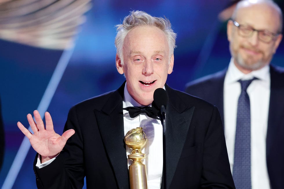 beverly hills, california january 10 80th annual golden globe awards pictured mike white accepts the best limited or anthology series or television film award for the white lotus onstage at the 80th annual golden globe awards held at the beverly hilton hotel on january 10, 2023 in beverly hills, california photo by rich polknbc via getty images