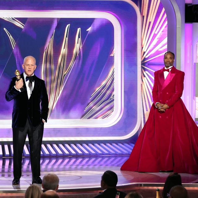 beverly hills, california january 10 80th annual golden globe awards pictured l r honoree ryan murphy accepts the carol burnett award from billy porter onstage at the 80th annual golden globe awards held at the beverly hilton hotel on january 10, 2023 in beverly hills, california photo by rich polknbc via getty images