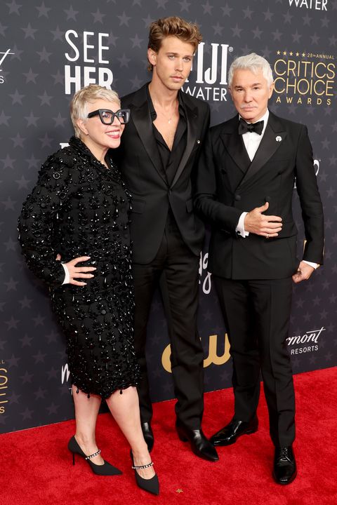 los angeles, california january 15 l r catherine martin, austin butler and baz luhrmann attend the 28th annual critics choice awards at fairmont century plaza on january 15, 2023 in los angeles, california photo by monica schipperwireimage