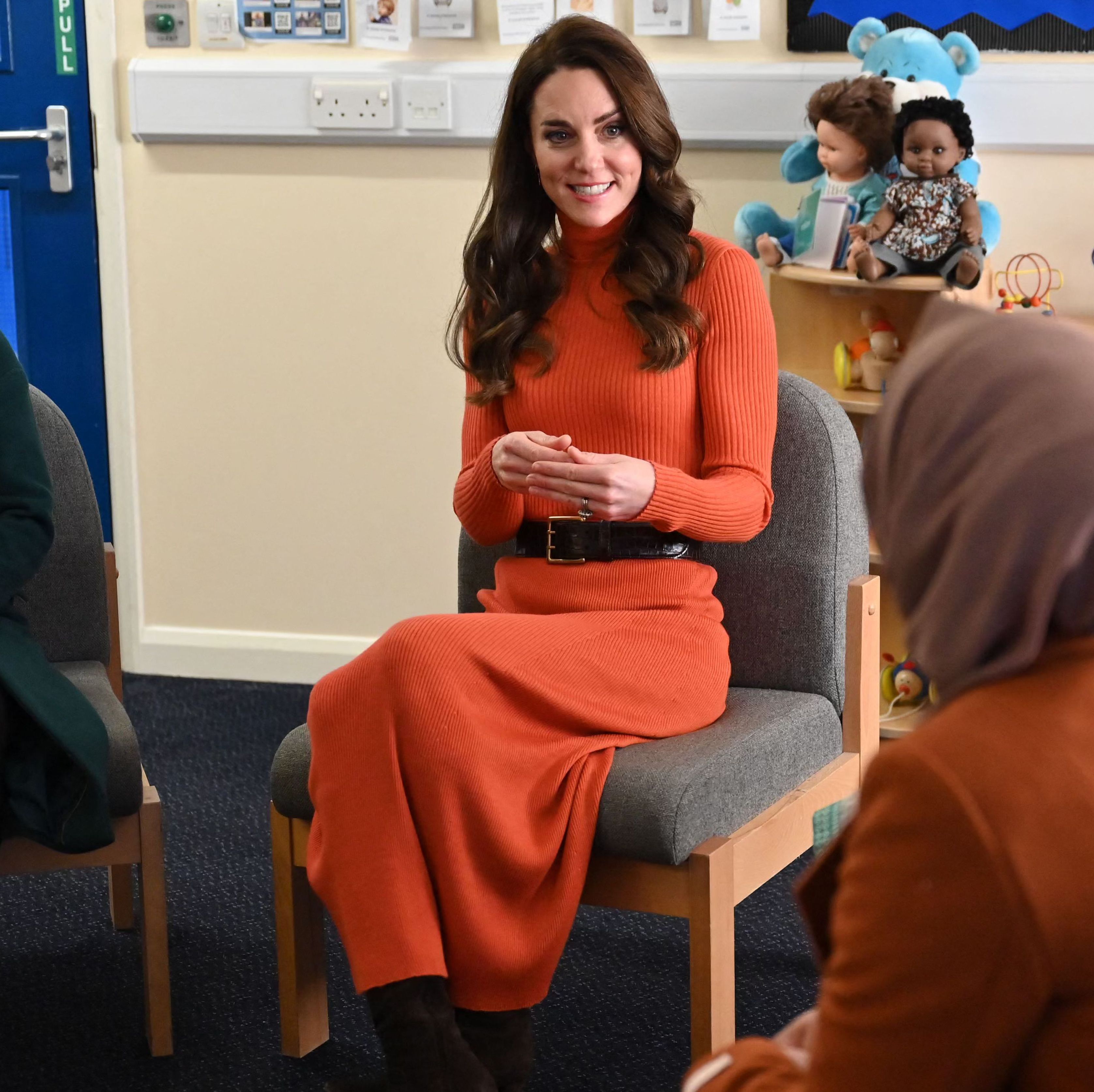 Princess Kate Looks Incredible in an Orange Knit Sweater and Skirt