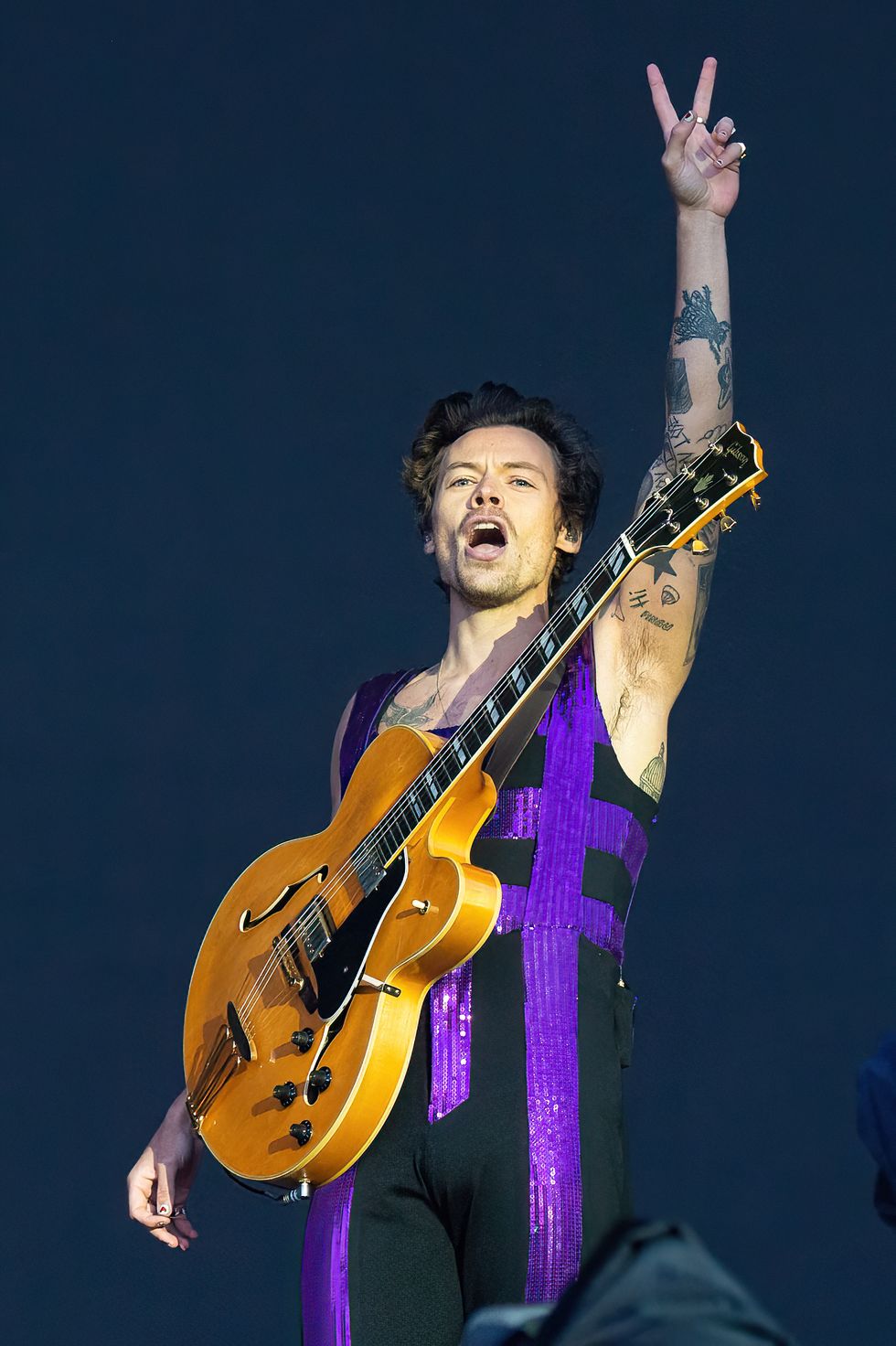 coventry, england may 29 harry styles performs on the main stage at war memorial park on may 29, 2022 in coventry, england photo by joseph okpakowireimage
