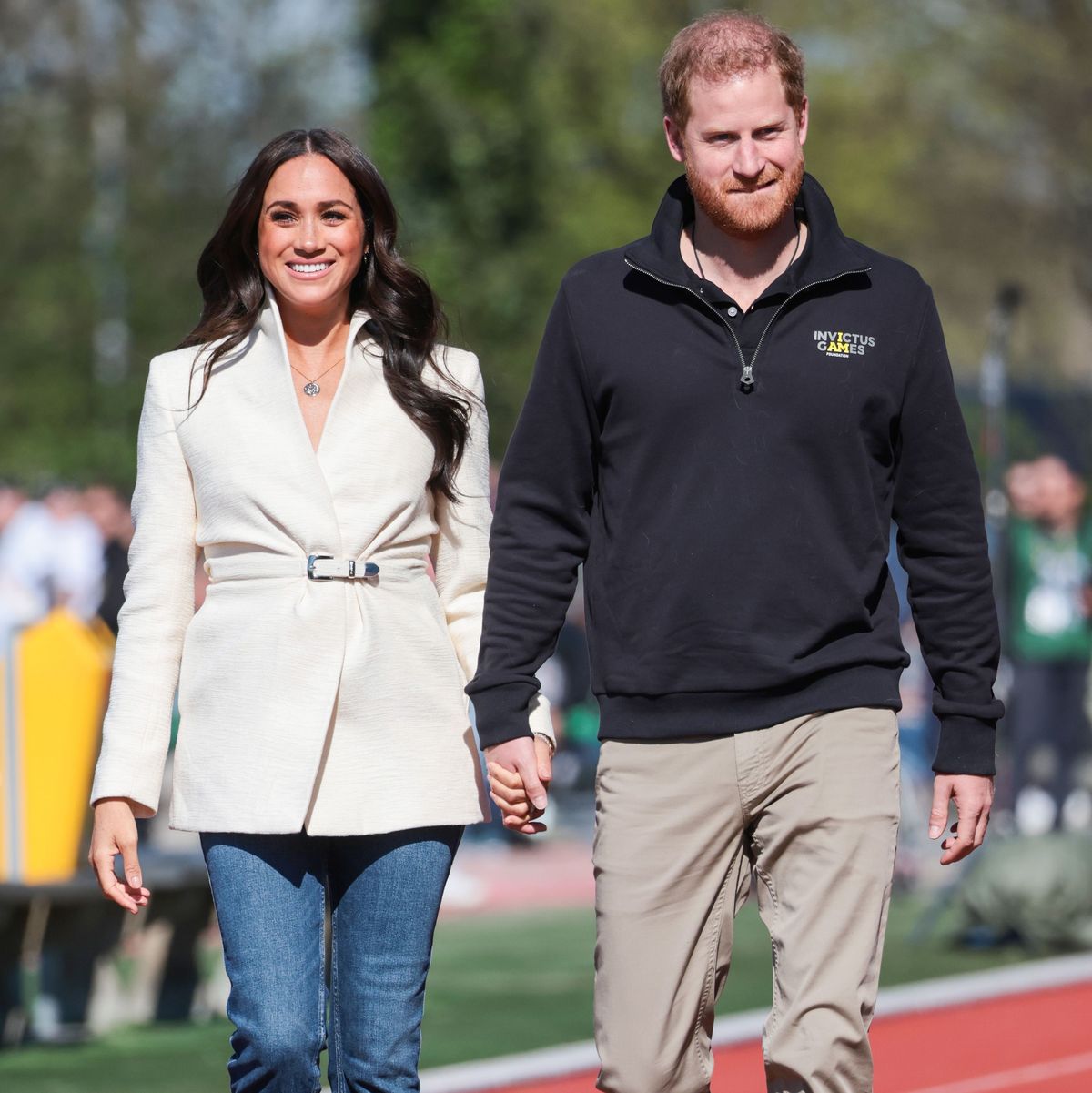 the hague, netherlands april 17 prince harry, duke of sussex and meghan, duchess of sussex attend the athletics competition during day two of the invictus games the hague 2020 at zuiderpark on april 17, 2022 in the hague, netherlands photo by chris jacksongetty images for the invictus games foundation