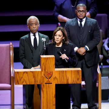 memphis, tn february 01 us vice president kamala harris speaks during the funeral service for tyre nichols at mississippi boulevard christian church on february 1, 2023 in memphis, tennessee on january 7th, 29 year old nichols was violently beaten for three minutes by memphis police officers at a traffic stop and died of his injuries five black memphis police officers have been fired after an internal investigation found them to be directly responsible for the beating and have been charged with second degree murder, aggravated assault, two charges of aggravated kidnapping, two charges of official misconduct and one charge of official oppression photo by andrew nelles poolgetty images with her are rev al sharpton and rev dr j lawrence turner