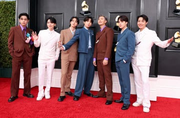 las vegas, nevada april 03 bts attends the 64th annual grammy awards at mgm grand garden arena on april 03, 2022 in las vegas, nevada photo by amy sussmangetty images