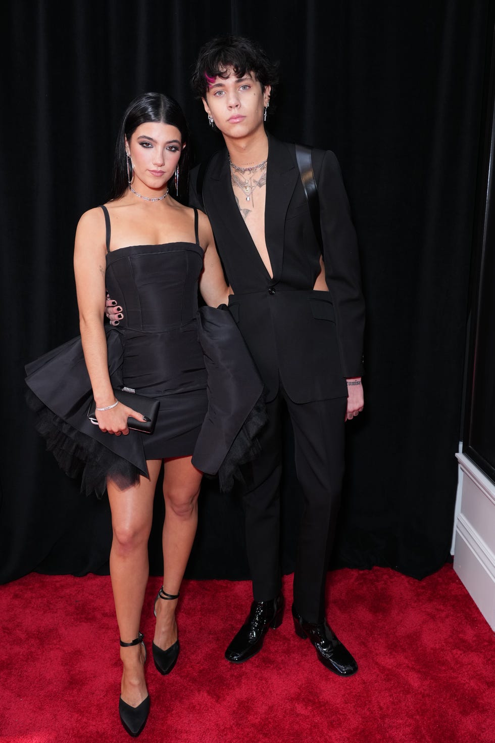 los angeles, california february 05 l r charli damelio and landon barker attend the 65th grammy awards on february 05, 2023 in los angeles, california photo by kevin mazurgetty images for the recording academy