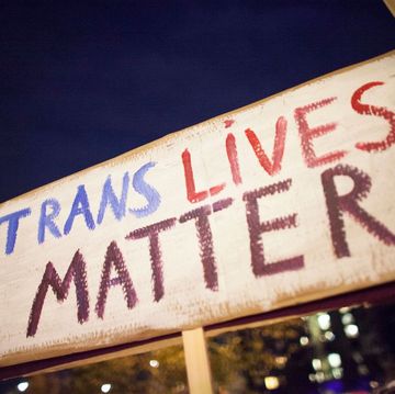 trans lives matter banner during we wont be erased lgbtq protest near us embassy in warsaw on october 30, 2018 photo by maciej luczniewskinurphoto via getty images