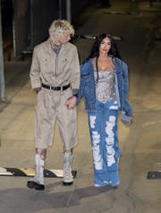 los angeles, ca december 07 machine gun kelly and megan fox are seen at jimmy kimmel live on december 07, 2022 in los angeles, california photo by rbbauer griffingc images
