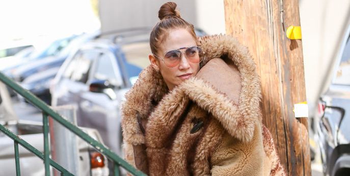 Jennifer Lopez Heads to the Studio in a Giant Fur Coat and UGGs