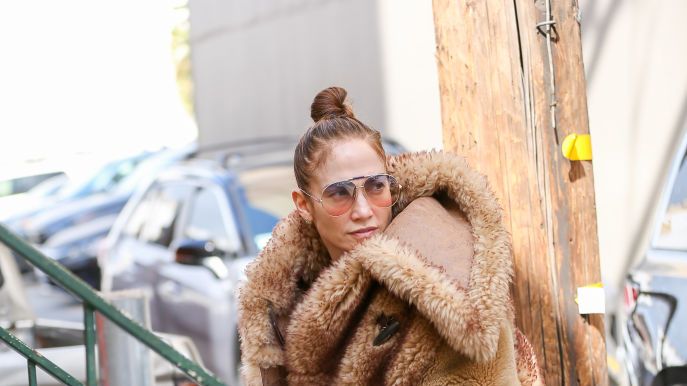 Jennifer Lopez Heads to the Studio in a Giant Fur Coat and UGGs