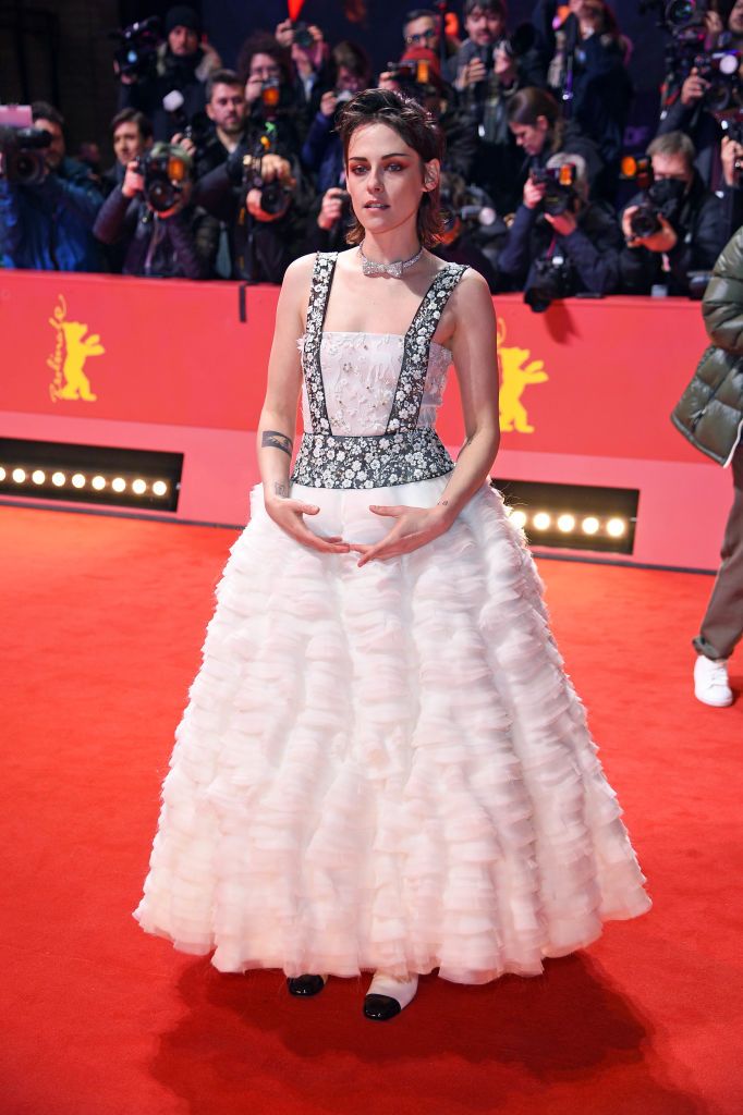 Kristen Stewart Looks Like a Doll in a White Feather Gown in Berlin
