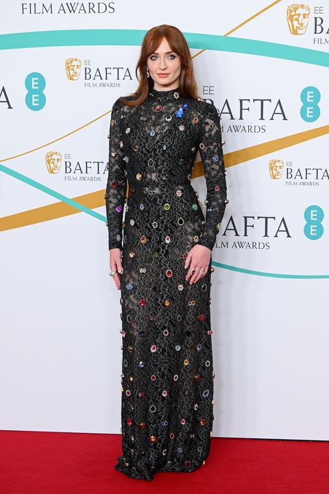 london, england february 19 sophie turner attends the ee bafta film awards 2023 at the royal festival hall on february 19, 2023 in london, england photo by stephane cardinale corbiscorbis via getty images