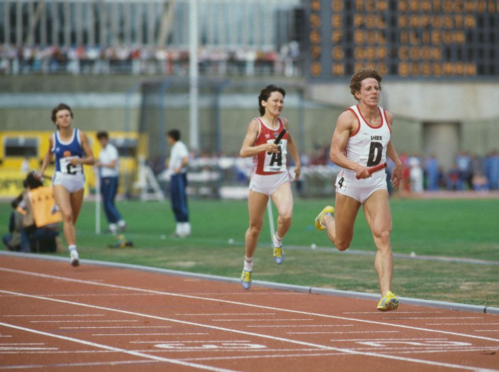 jarmila kratochvílova during the womens 4 x 400 metres relay competition at the european cup of athletics on 20th august 1983 at crystal palace
