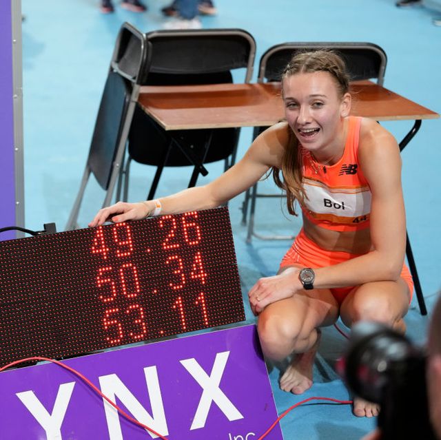 femke bol celebrates her new world indoor 400m record, 19th february 2023