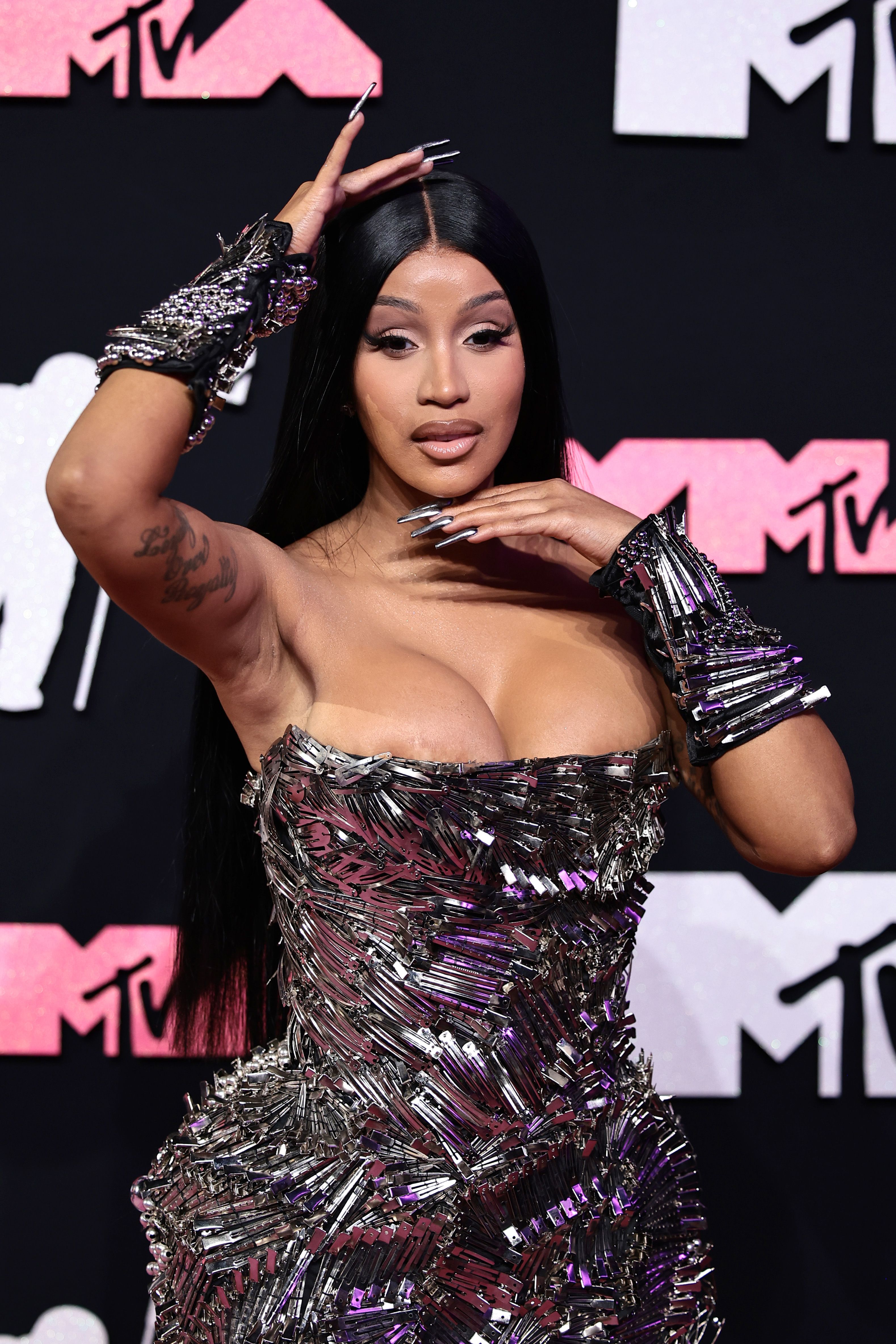 Cardi B Wore a Gown Made of Metallic Hair Clips at the 2023 VMAs