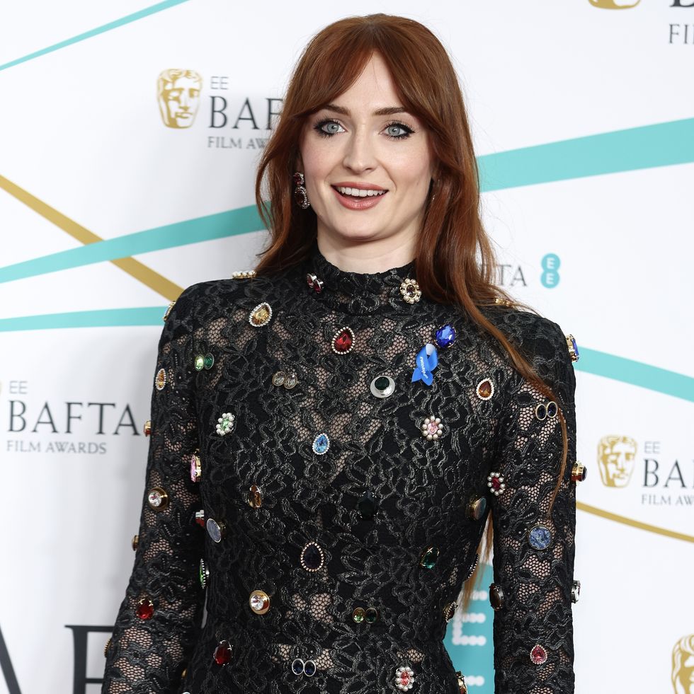 london, england february 19 sophie turner attends the ee bafta film awards 2023 at the royal festival hall on february 19, 2023 in london, england photo by mike marslandwireimage