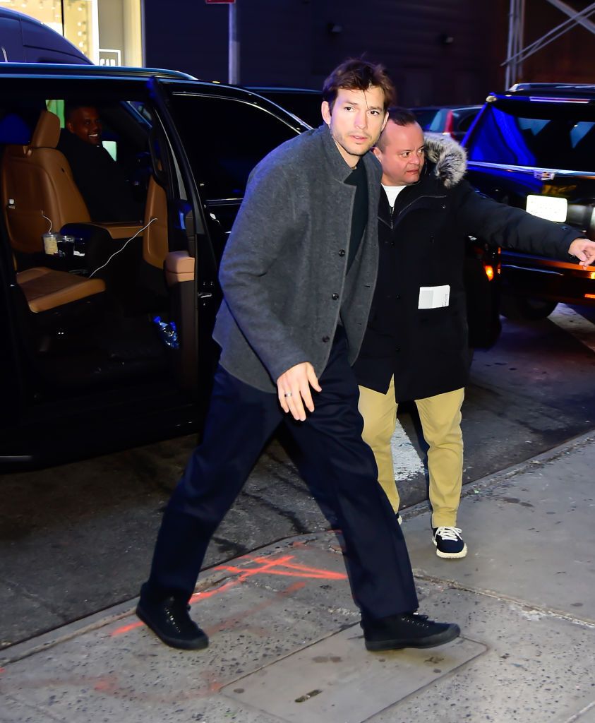 new york, new york february 06 ashton kutcher arrives to abcs good morning america in times square on february 06, 2023 in new york city photo by raymond hallgc images