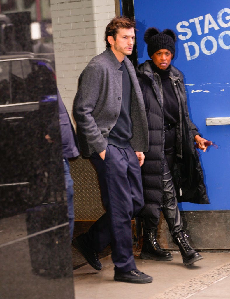 new york, new york february 06 ashton kutcher departs gma on february 06, 2023 in new york city photo by gothamgc images