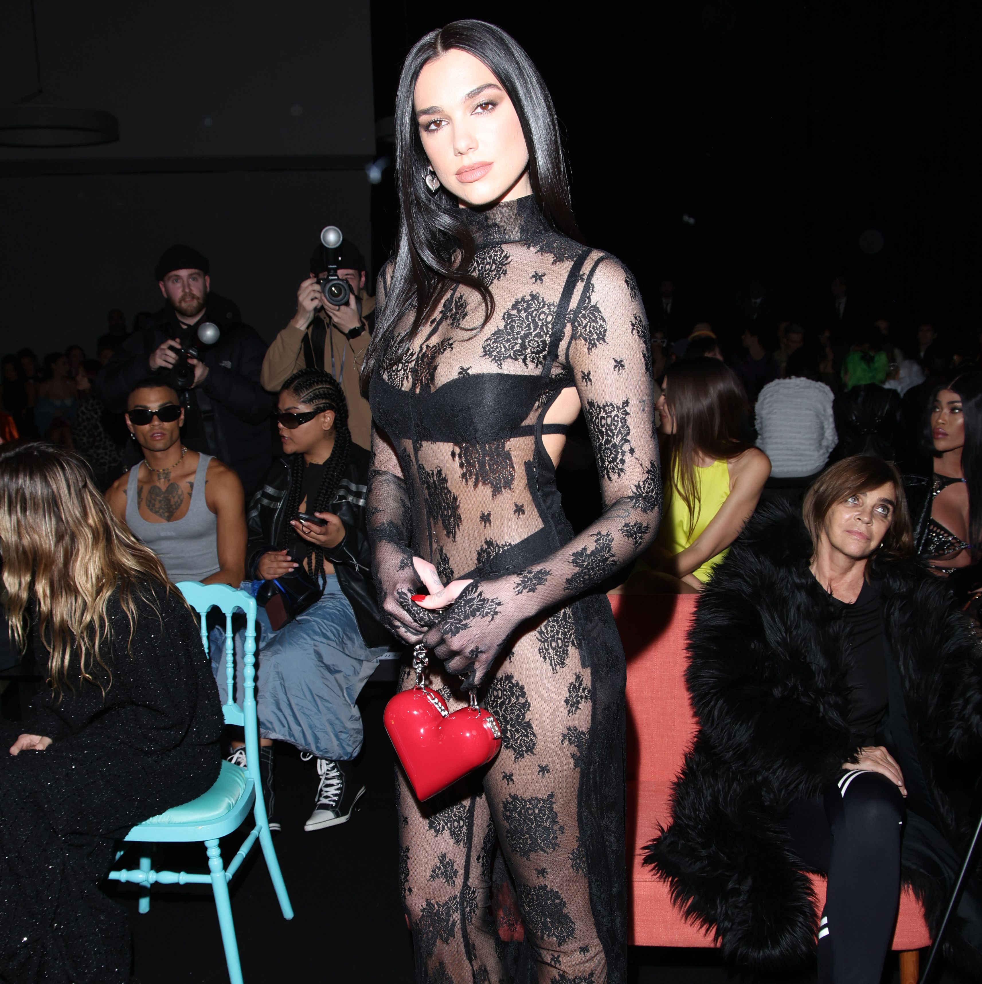 Dua Lipa Looks Simply Fabulous in a See-Through Lace Jumpsuit and Black Lingerie