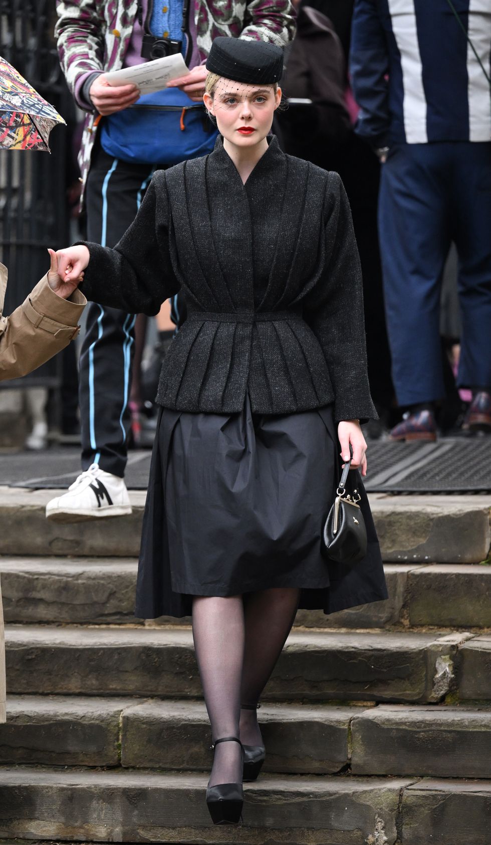 london, england february 16 elle fanning attends the memorial service for dame vivienne westwood at southwark cathedral on february 16, 2023 in london, england british fashion designer dame vivienne westwood, known for her punk and new wave designs, died on december 29 at the age of 81 photo by karwai tangwireimage