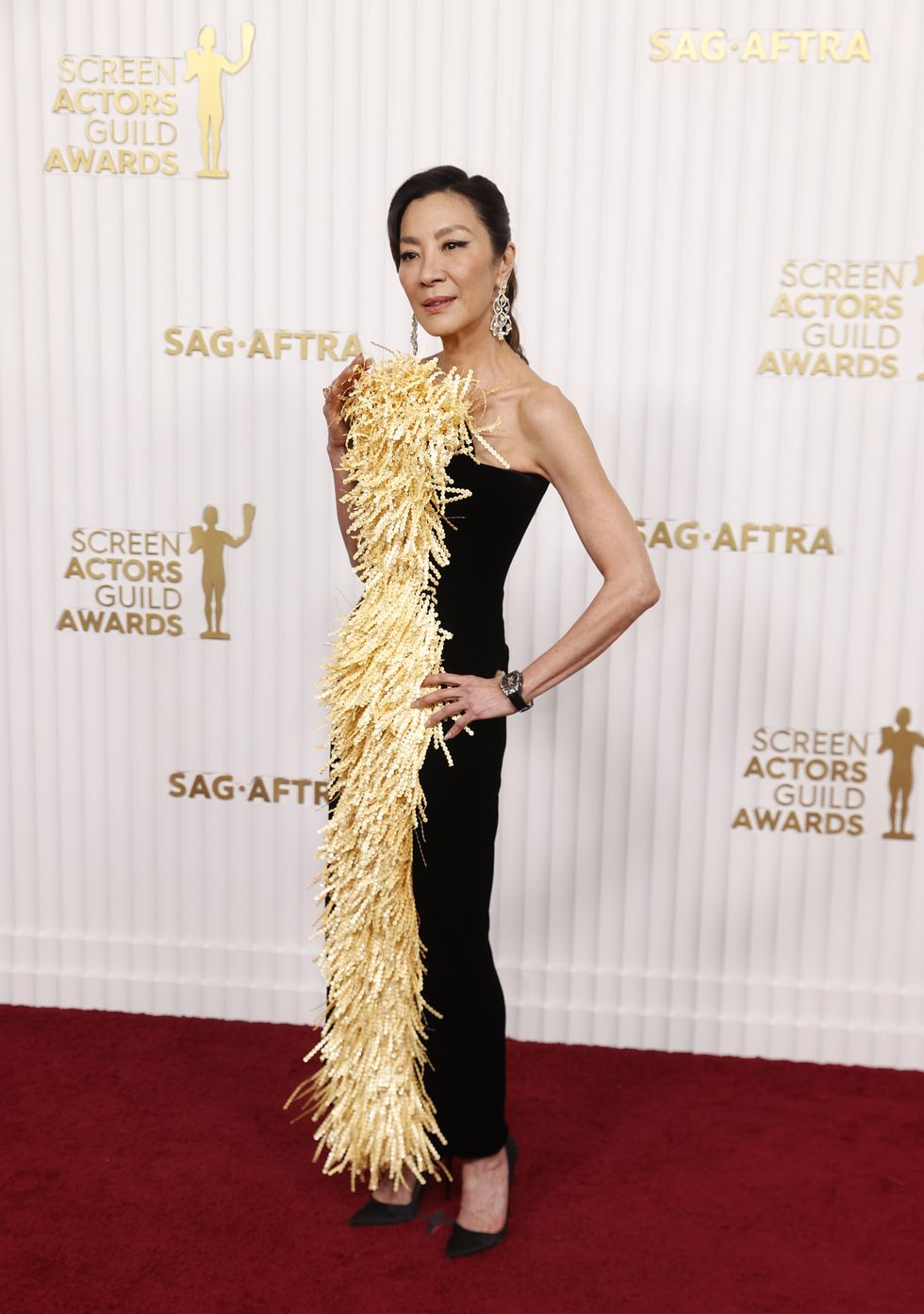 los angeles, california february 26th, 29th annual screen actors guild awards michelle yeoh arrives at the 29th annual screen actors guild award, held at the fairmont century plaza in los angeles on february 26th, 2023 photo by myung j chun los angeles times via getty images