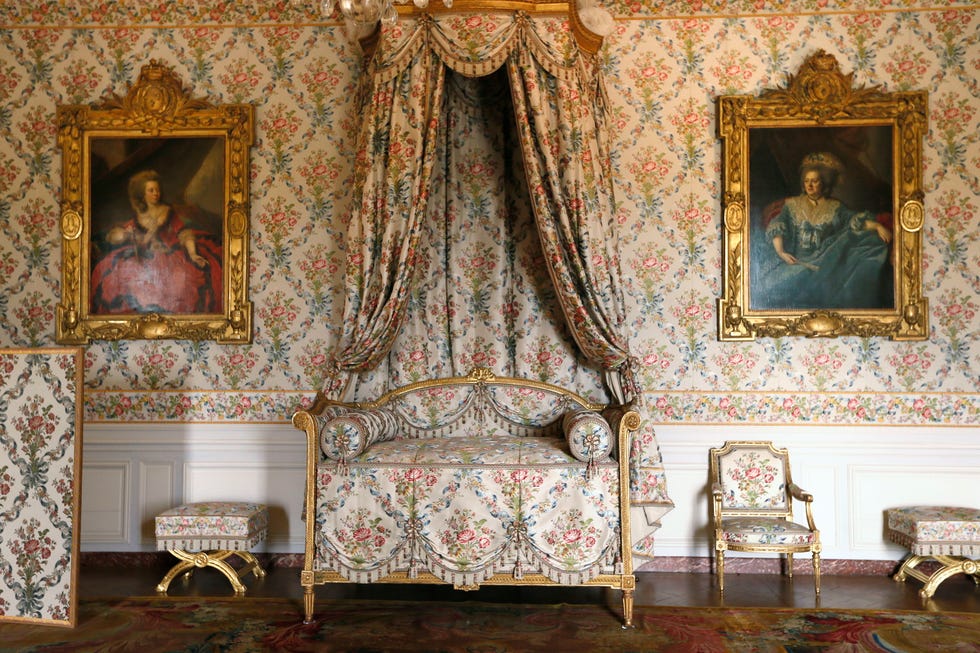 to go with afp story by pascale mollard chenebenoit   a picture taken on april 29, 2013 shows the bedroom of madame adelaïde at the chateau de versailles this room is part of the newly restored and refurnished apartments of mesdames, as louis xv's daughters were called, which reopened on april 25, 2013 afp photokenzo tribouillard        photo credit should read kenzo tribouillardafp via getty images