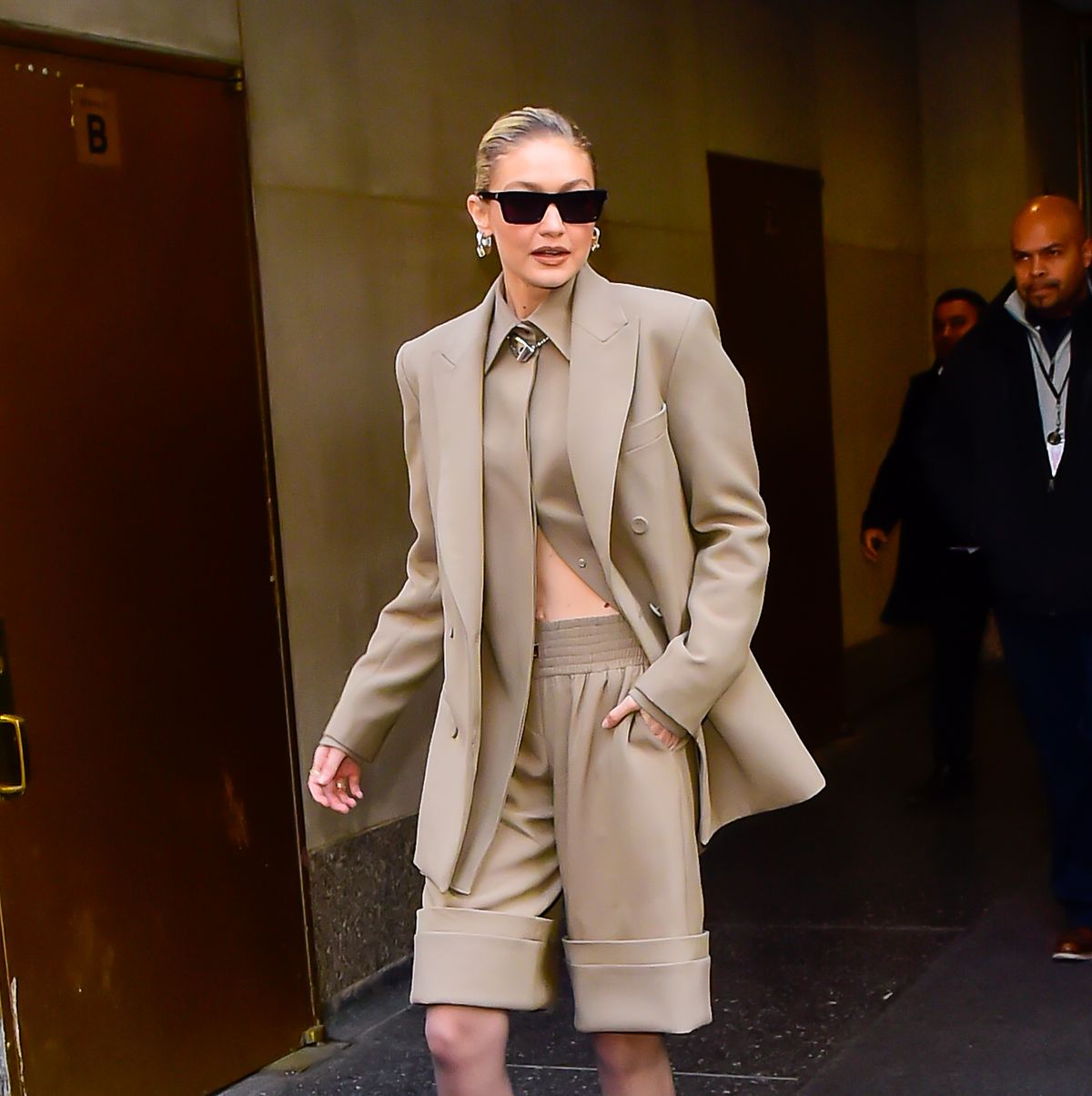 Gigi Hadid Wears Beige Suit - Shop Her Perfect Spring Outfit