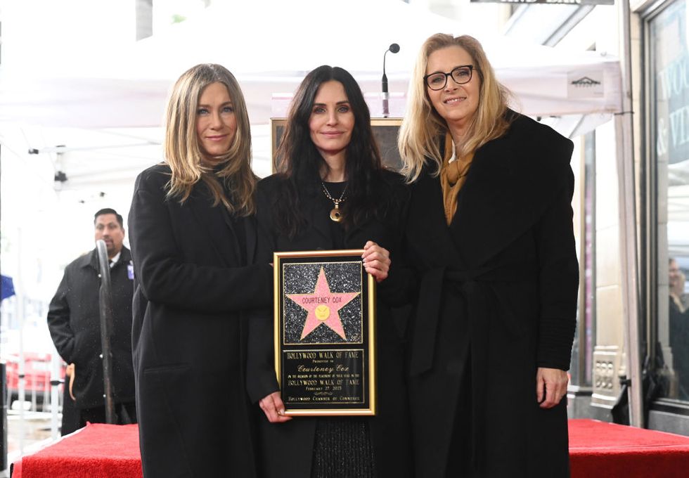 jennifer aniston, courteney cox, lisa kudrow at the star ceremony where courteney cox is honored with a star on the hollywood walk of fame on february 27, 2023 in los angeles, california photo by gilbert floresvariety via getty images