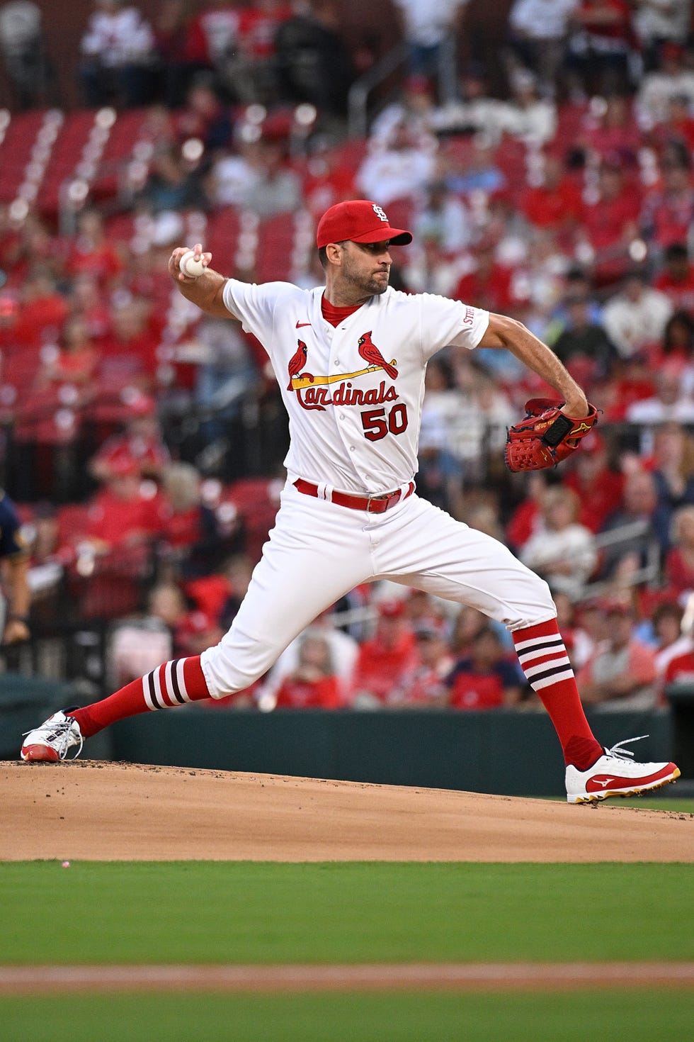 st louis, missouri september 18 adam wainwright 50 of the st louis cardinals pitches against the milwaukee brewers at busch stadium on september 18, 2023 in st louis, missouri photo by joe puetzgetty images