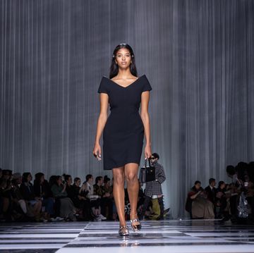 milan, italy september 22 a model walks the runway at the versace fashion show during the milan fashion week womenswear springsummer 2024 on september 22, 2023 in milan, italy photo by pietro dapranogetty images