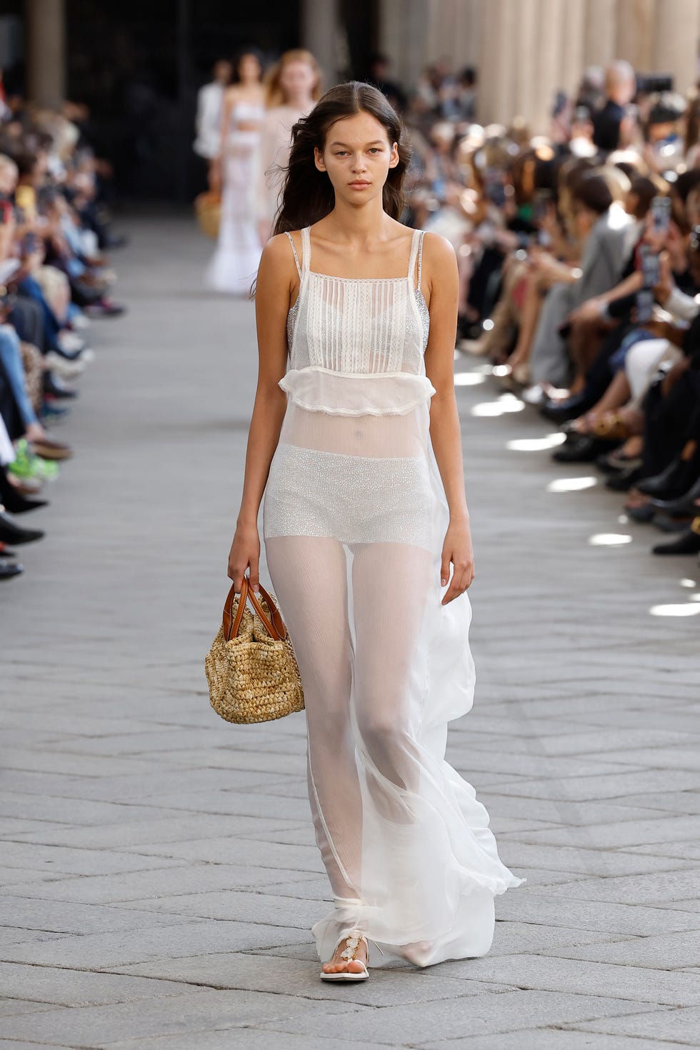 milan, italy september 23 a model walks the runway at the ermanno scervino fashion show during the milan fashion week womenswear springsummer 2024 on september 23, 2023 in milan, italy photo by estropgetty images