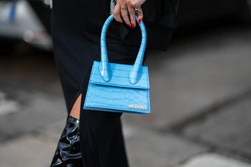milan, italy september 22 monika resetkova wears a blue crocodile pattern jacquemus bag, outside gucci, during the milan fashion week womenswear springsummer 2024 on september 22, 2023 in milan, italy photo by edward berthelotgetty images