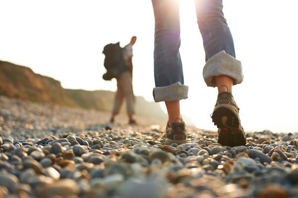 People in nature, Pebble, Walking, Sand, Footwear, Leg, Gravel, Rock, Joint, Hand, 