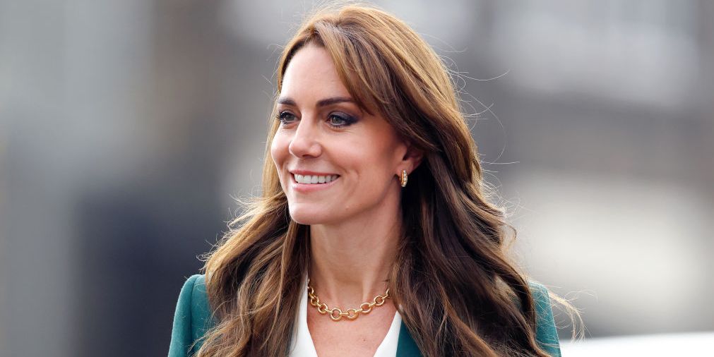 Princess Kate Styles Her Royal-Green Burberry Suit With a Choker Chain Necklace