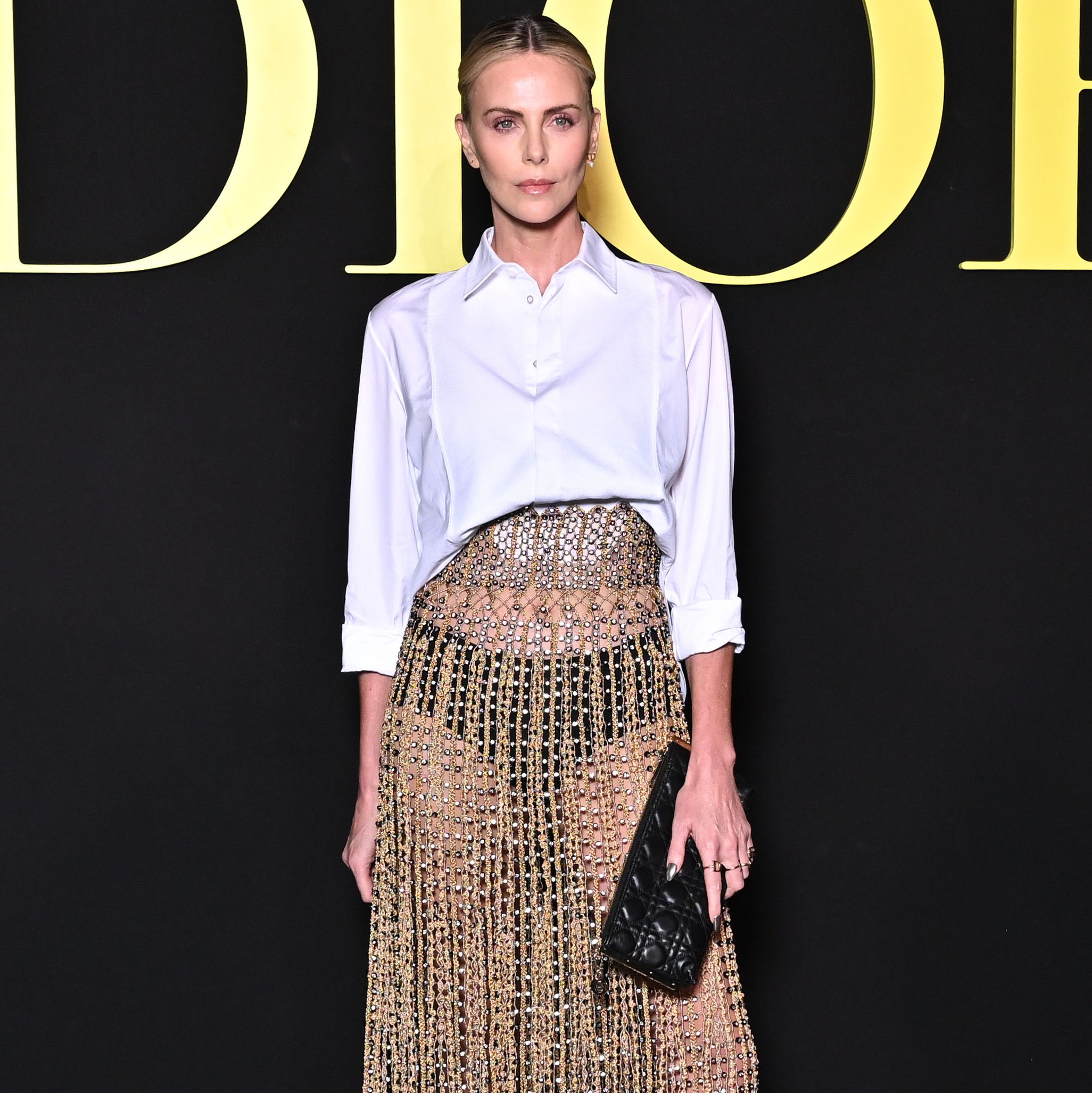 Charlize Theron Is a Total Blonde Bombshell in a Beaded See-Through Skirt