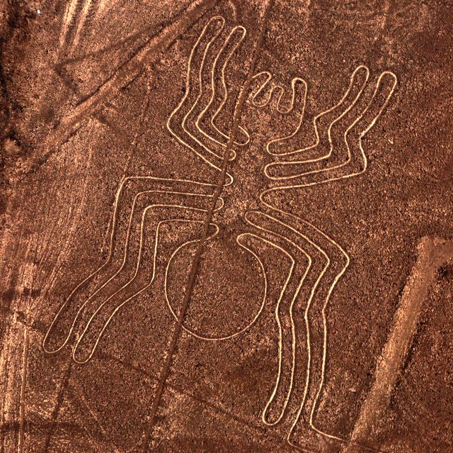 the spider geoglyph near nazca the figure is 46 meters long, and is one continuous line the geoglyphs are believed to have been created between 200bc and 700ad by the nazca people