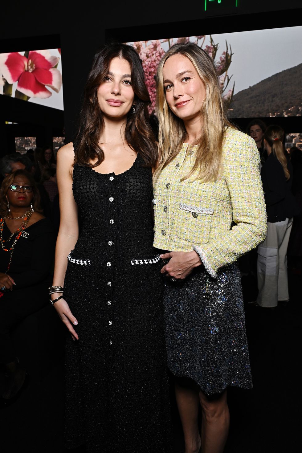 paris, france october 03 editorial use only for non editorial use please seek approval from fashion house camila morrone and brie larson attend the chanel womenswear springsummer 2024 show as part of paris fashion week on october 03, 2023 in paris, france photo by stephane cardinale corbiscorbis via getty images