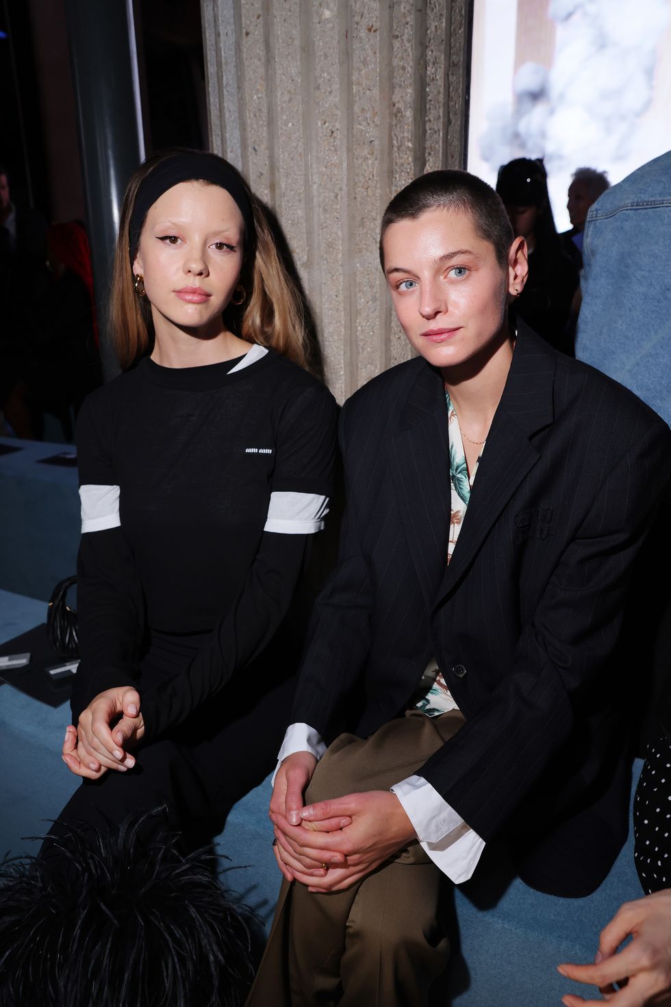 paris, france october 03 mia goth and emma corrin attend the miu miu womenswear ss 2024 show as part of paris fashion week at palais d'iena on october 03, 2023 in paris, france photo by victor boykogetty images for miu miu