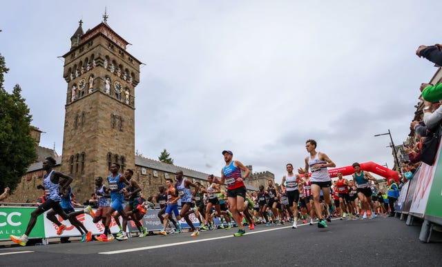 cardiff, wales october 01 the elite athletes start the principality cardiff half marathon on october 01, 2023 in cardiff, wales the cardiff half marathon celebrated 20 years of the race with over 29000 participants registered to race photo by huw faircloughgetty images