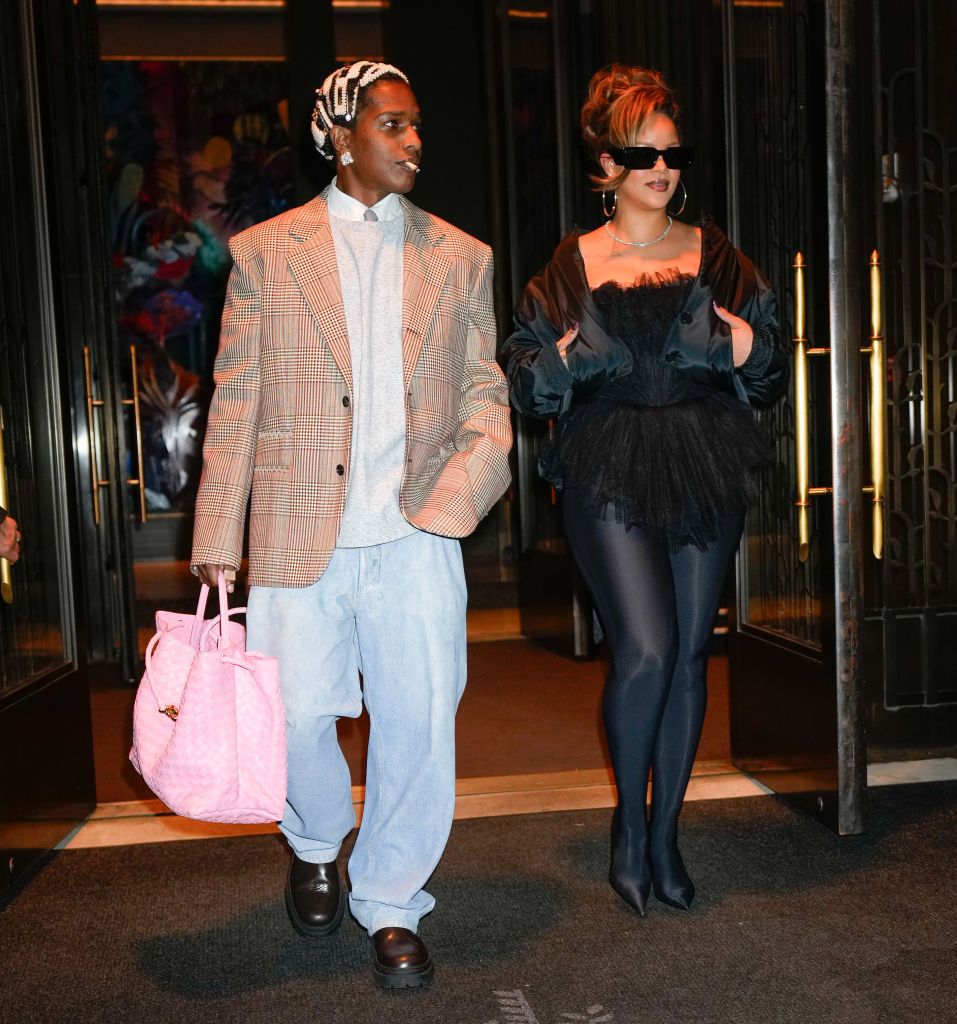 new york, new york october 04 asap rocky and rihanna are seen at carbone to celebrate asap rockys birthday on october 04, 2023 in new york city photo by jackson leegc images
