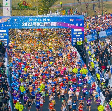 taizhou, china october 15, 2023 a large number of runners take part in the 2023 taizhou half marathon in taizhou, jiangsu province, china, oct 15, 2023 photo by costfotonurphoto via getty images
