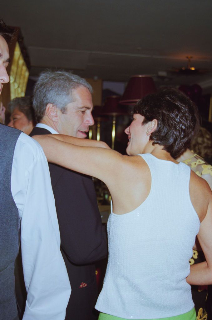 american financier jeffrey epstein and british socialite ghislaine maxwell attend a birthday party for michael caine at the canteen restaurant in chelsea, london, 17th june 1997 photo by dave benettgetty images