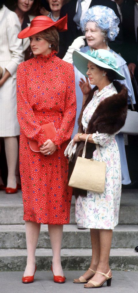 lady diana spencer with the queen mother and princess margaret during nicholas soames wedding in westminster, london, 4th june 1981 photo by kyprosgetty images