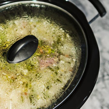Homemade Split Pea Soup Cooking in a Slow Cooker homemade split pea soup cooking in a slow cooker